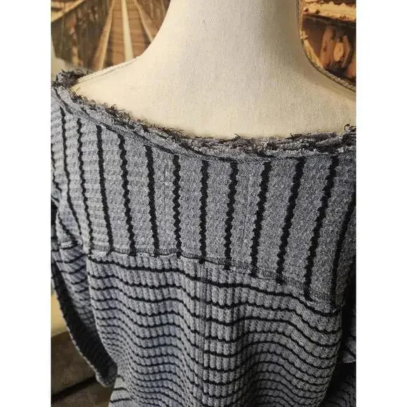 "We The Free" Casual Striped Distressed Edge Peplum Top #183 - Picture 4 of 8